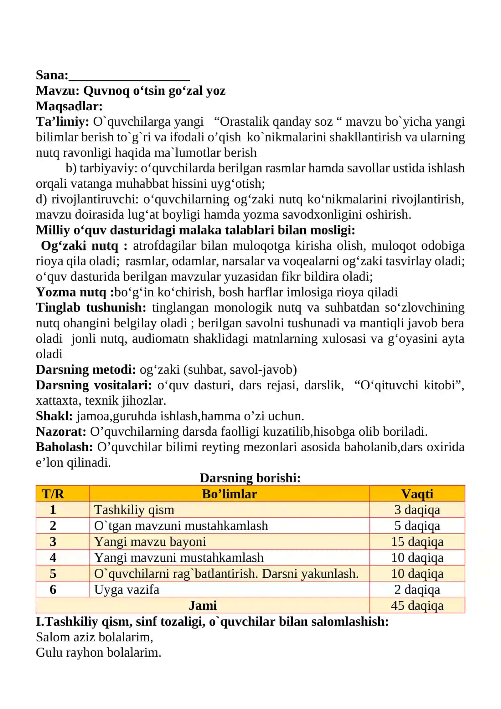 Quvnoq o‘tsin go‘zal yoz 1-sinf o'qish savodxonligi dars ishlanmasi 2
