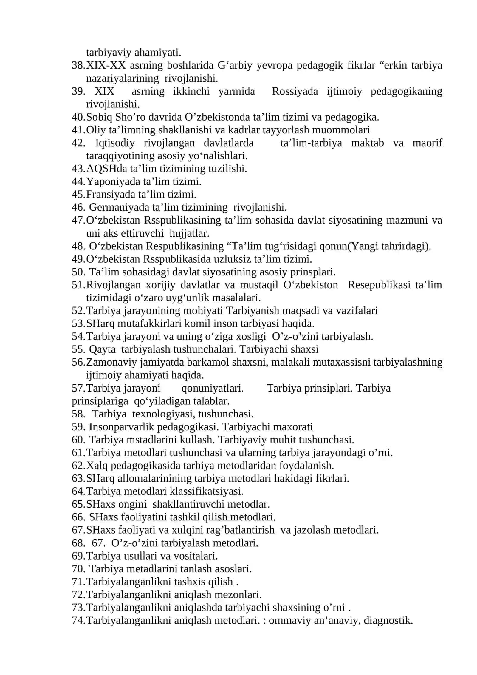 Umumiy psixologiya va pedagogika fanidan yakuniy nazorat savollari 2