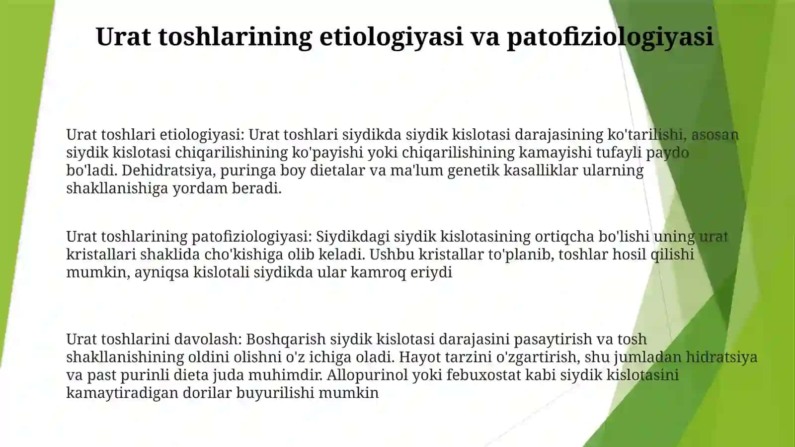 Buyraklardagi Urat Toshlarini Shakllantirish Va Davolash Usullari 2