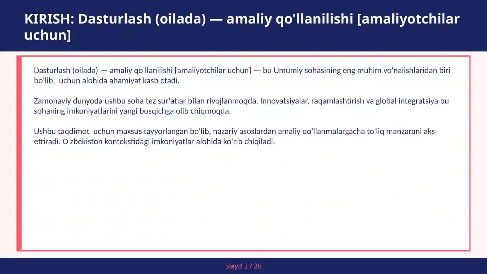 Dasturlash (Oilada) - Amaliy Qo'llanilishi 2