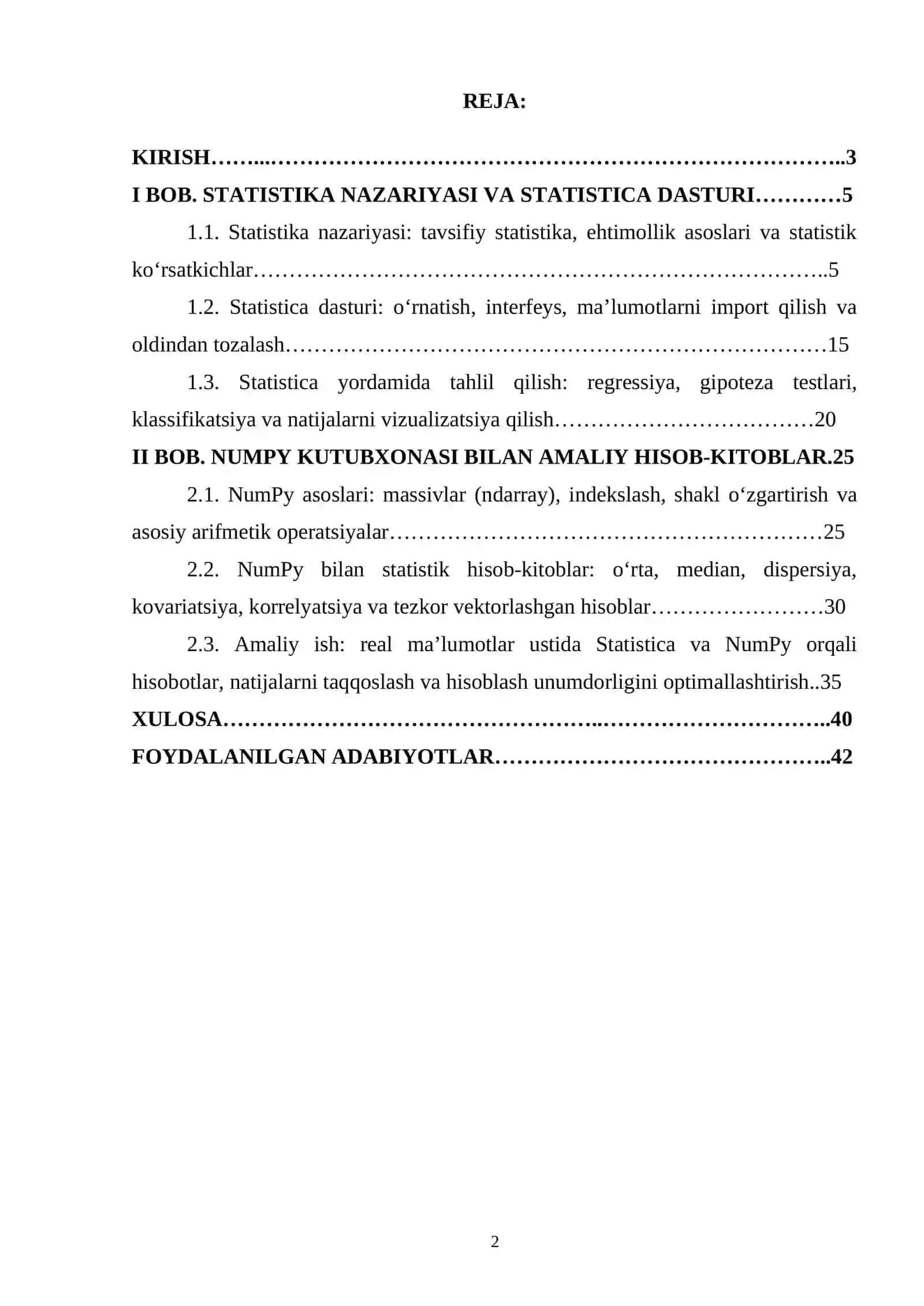 Stаtisticа yordamida tahlil qilish: regressiya, gipoteza testlari, klassifikatsiya va natijalarni vizualizatsiya qilish 2