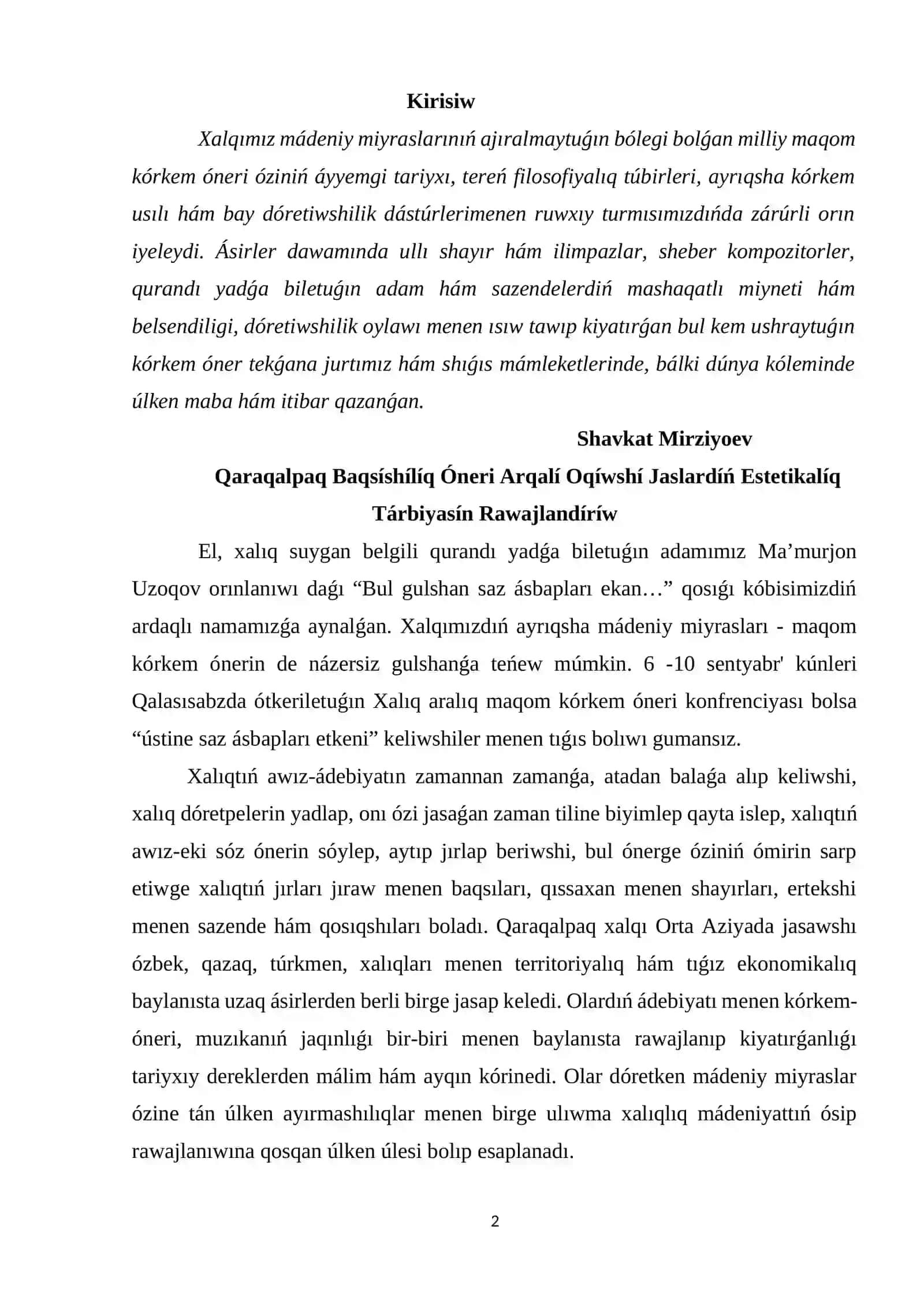 Respublika baqsıshılıq kórkem óner orayı hám Respublika maqom kórkem óner orayı iskerligin úyreniw 2