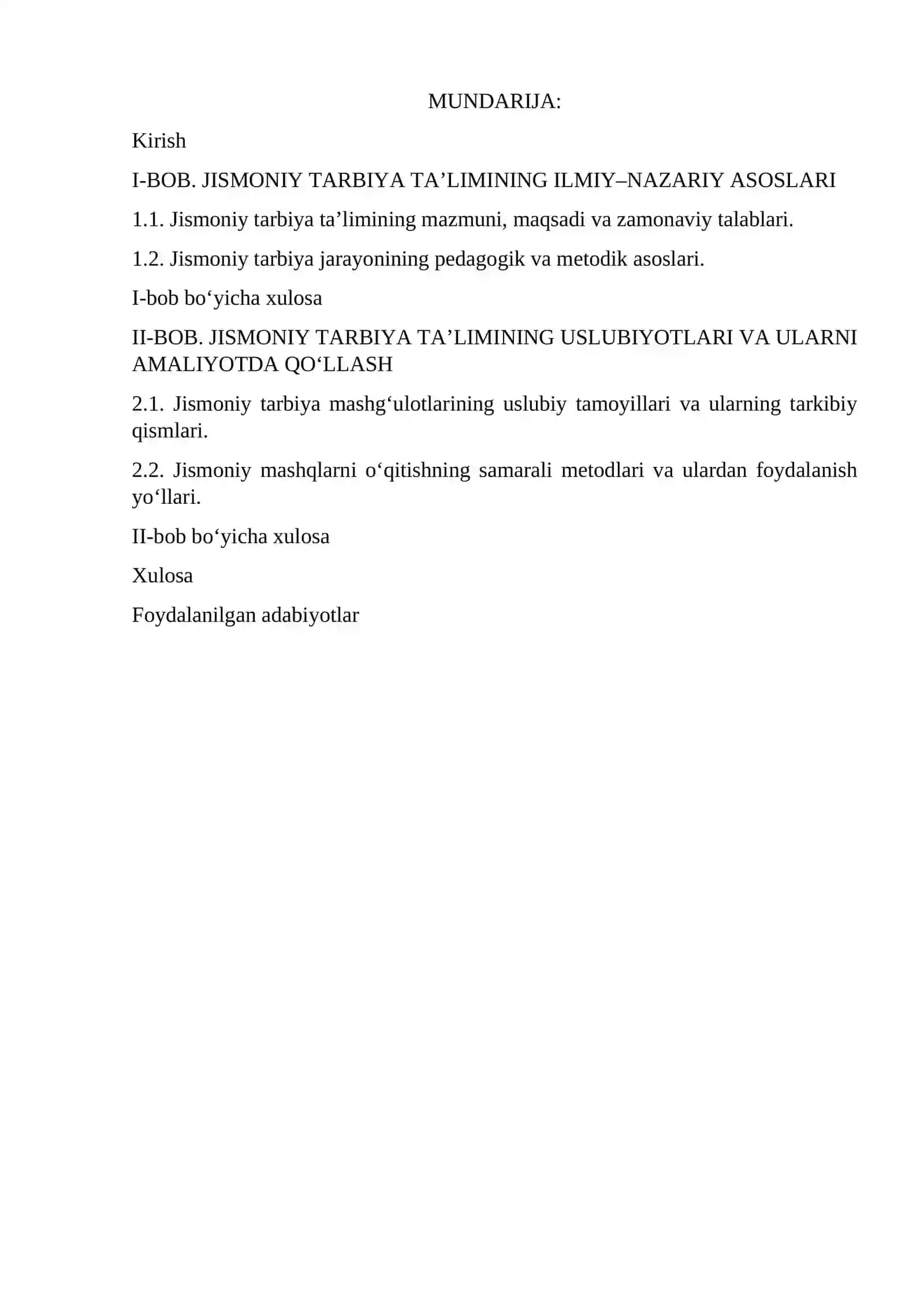 Jismoniy madaniyat nazariyasi va uni o‘qitish metodikasi 2