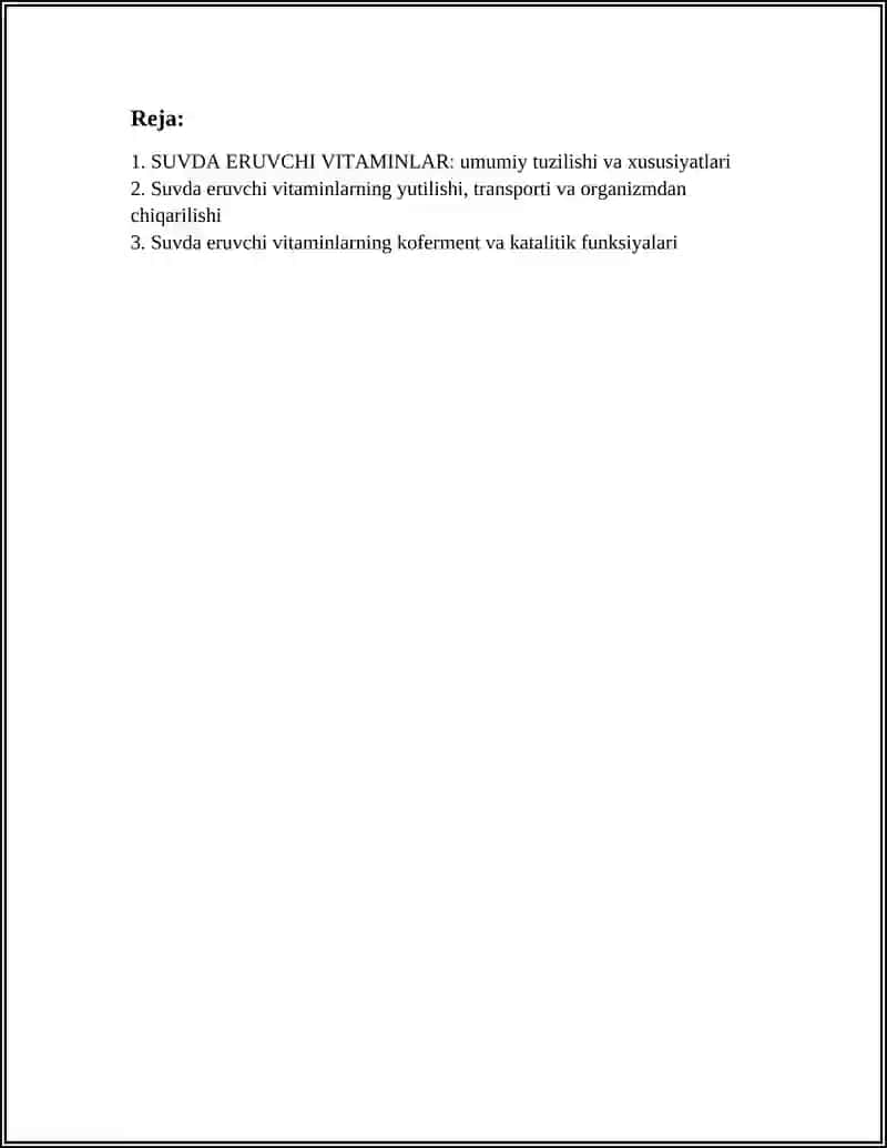 SUVDA ERUVCHI VITAMINLAR.TUZILISHI VA FUNKSIYALARI,ANTIVITAMINLAR 2