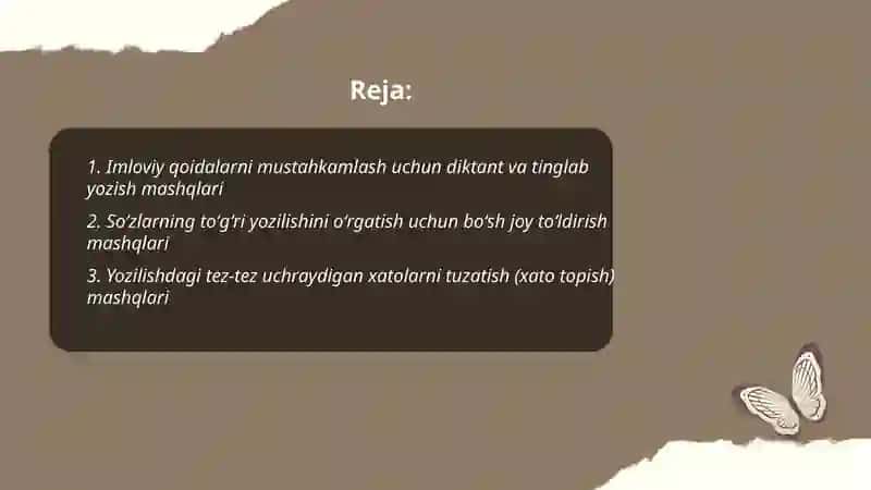 Imloviy savodxonlikni oshirish boʻyicha mashqlar ishlab chiqish A'zamova Namuna 2