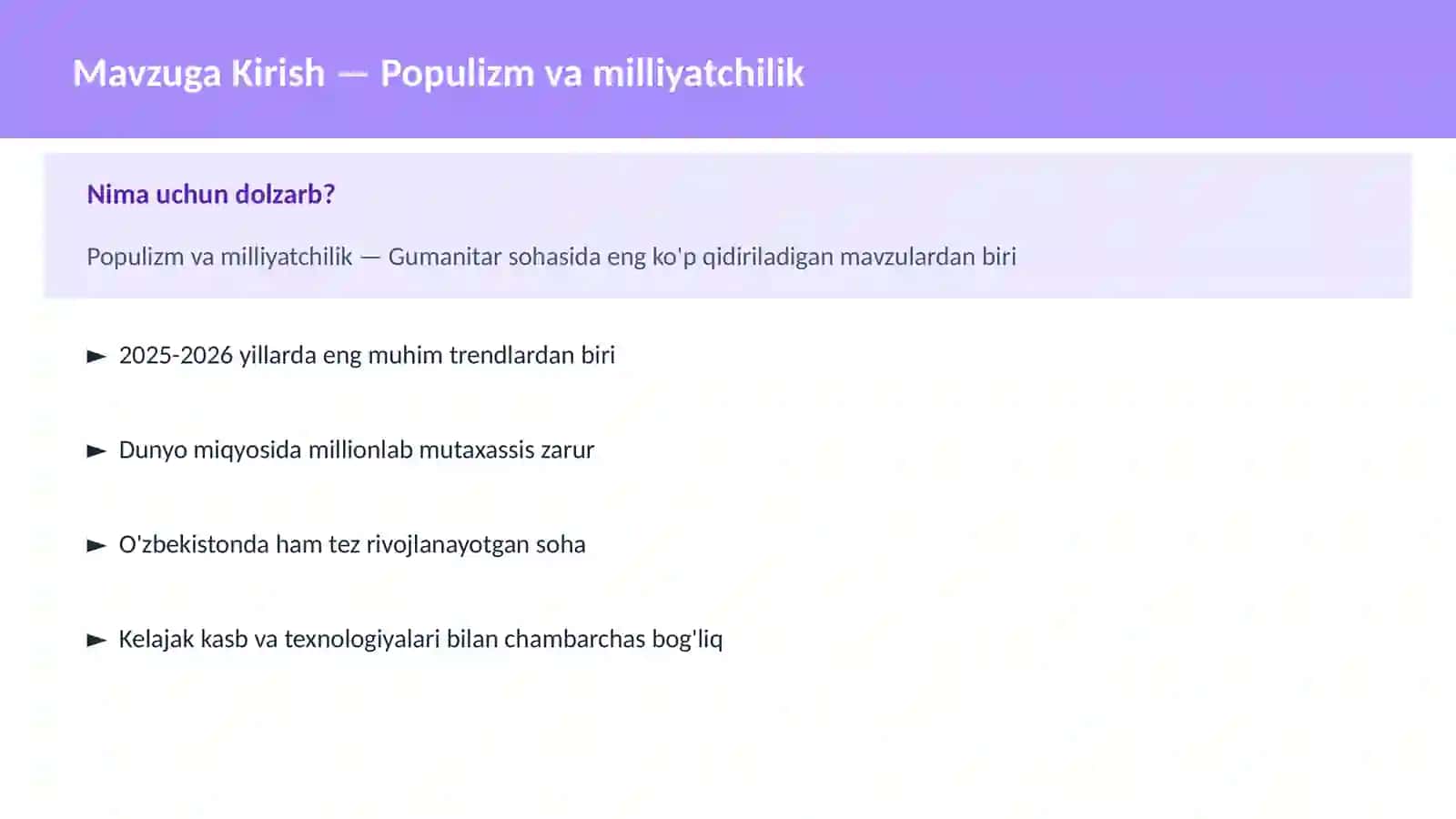 Populizm va milliyatchilik 2