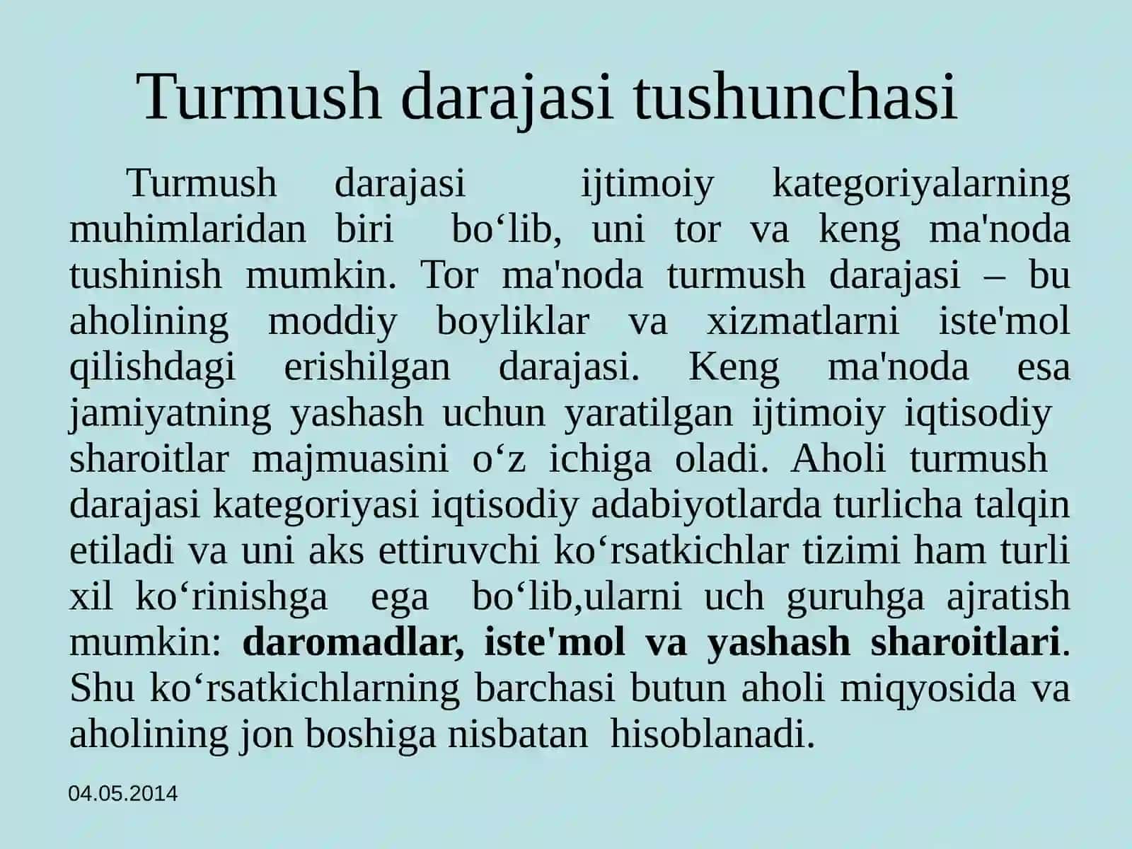 Turmush darajasi tushunchasi 2