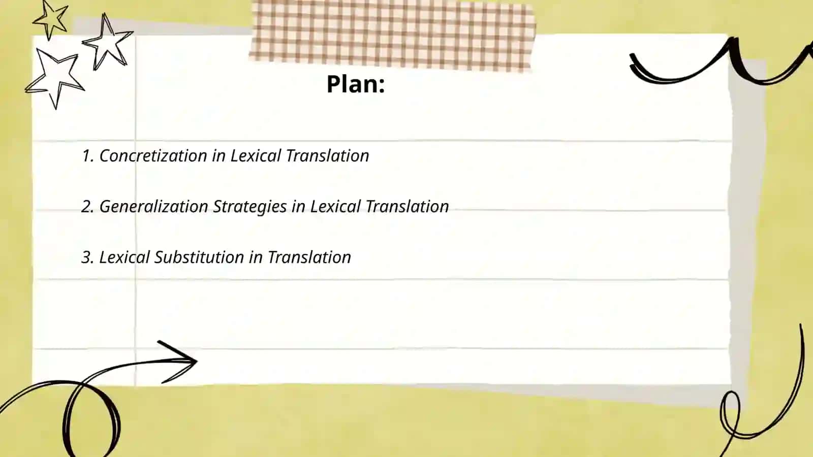 Plan: 1. Concretization in Lexical Translation 2