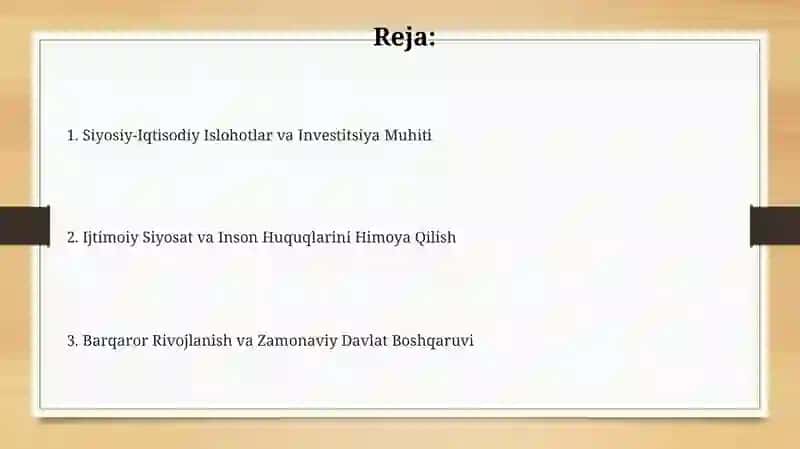 YANGI O’ZBEKISTONDA PREZIDENT SH.M.MIRZIYOYEVrahbarligidaAMALGA OSHIRILAYOTGAN ISLOHOTLAR 2