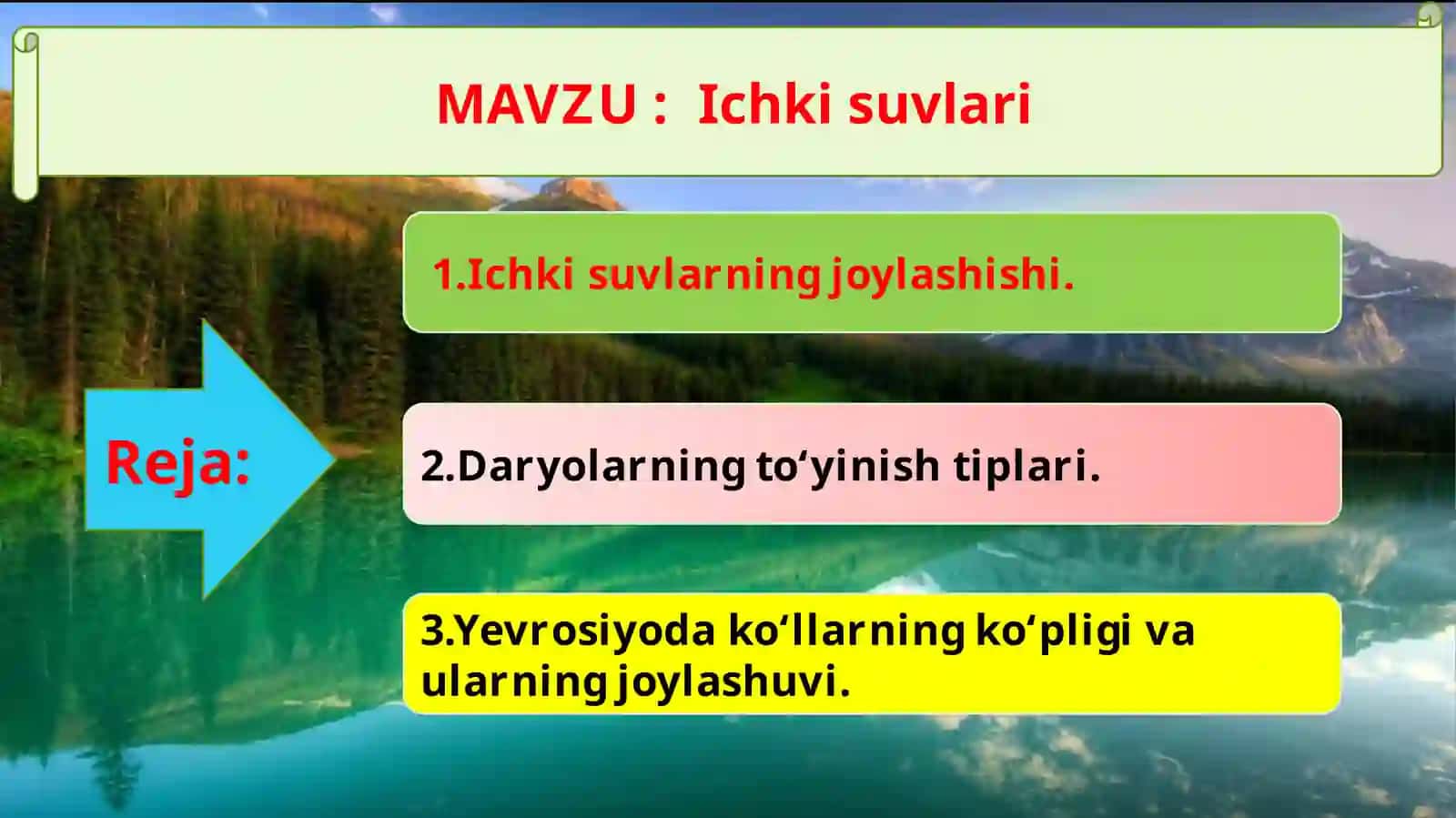 “Yevrosiyoning ichki suvlari“. 7-sinf geografiya fanidan dars ishlanma. 2