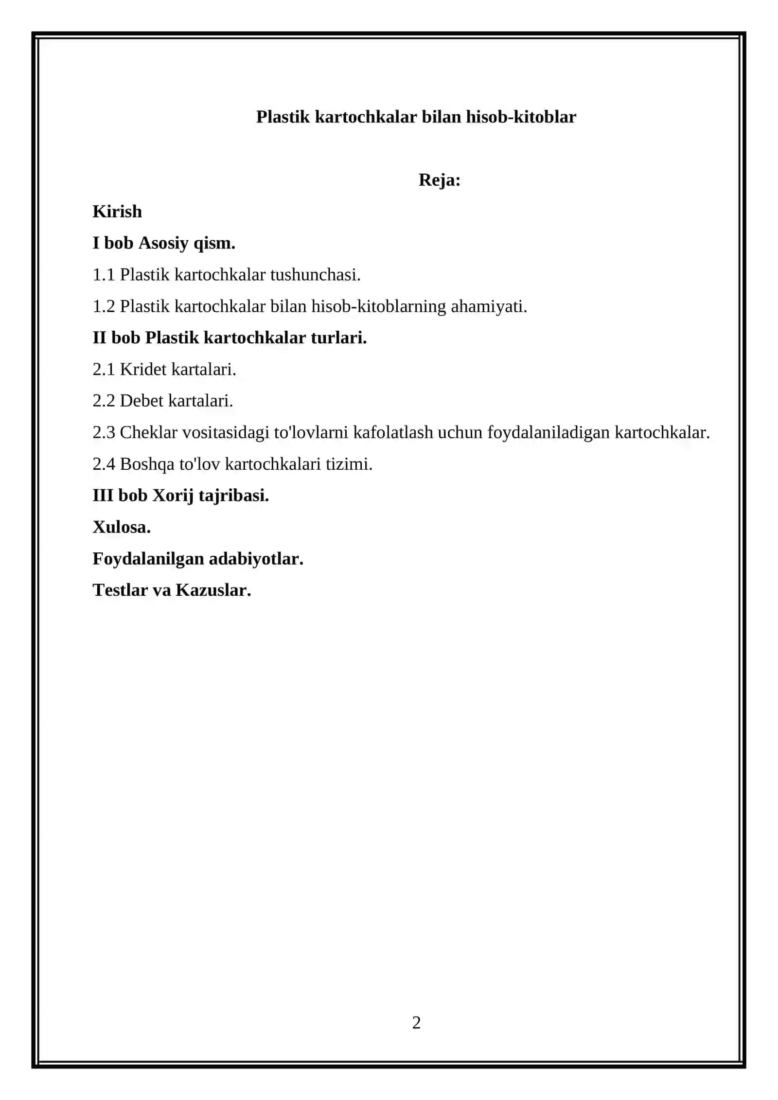 Plastik kartochkalar bilan hisob-kitoblar 2
