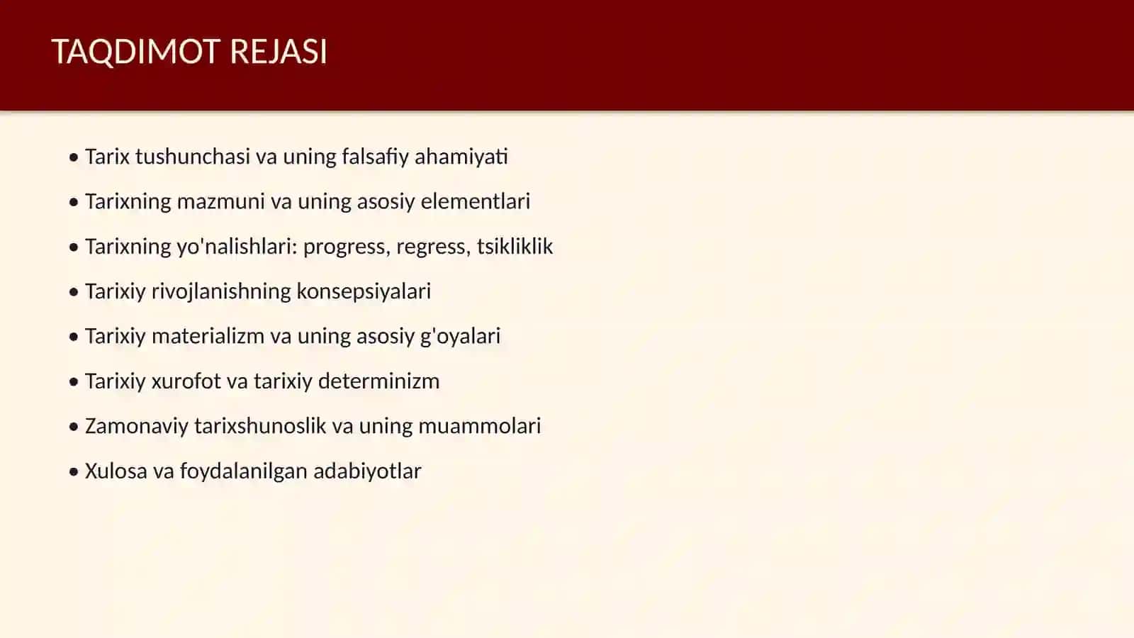 Jamiyat taraqqiyotida tarixning mazmuni, yoʻnalishlari va konsepsiyalari 2