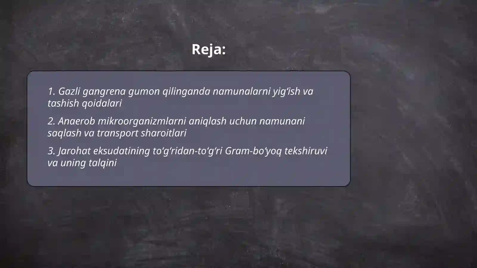 Jarohat infeksiyasi gazli gangrena va qoqshol qoʻzgʻatuvchisining labarator tekshiruvi 2