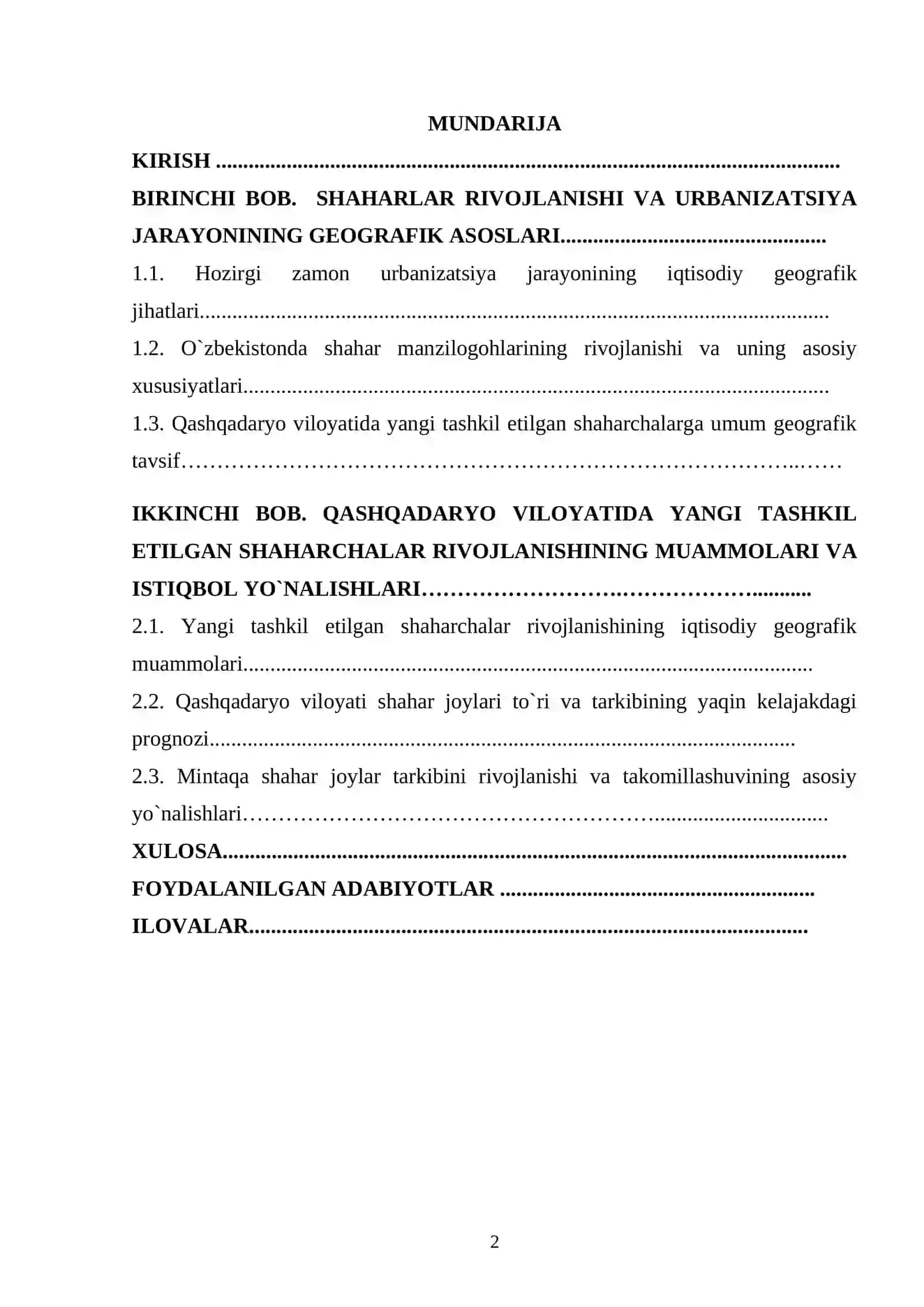 Qashqadaryo viloyatida yangi tashkil etilgan shaharchalar geografiyasi 2
