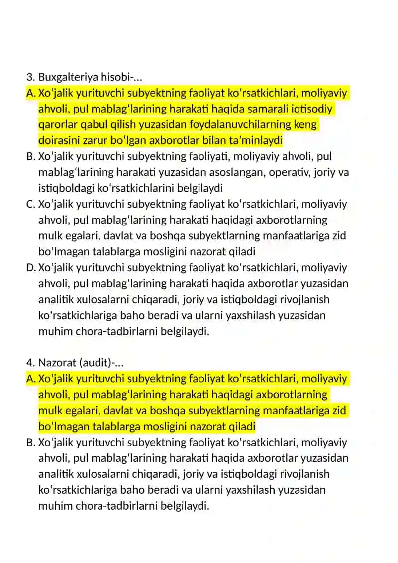 moliyaviy tahlil test javoblari 2