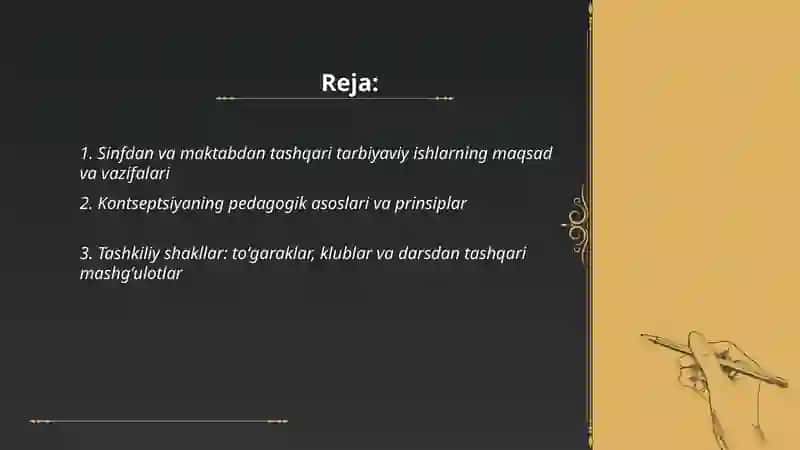 Sinfdan va maktabdan tashqari tarbiyaviy ishlar kontseptsiyasi 2