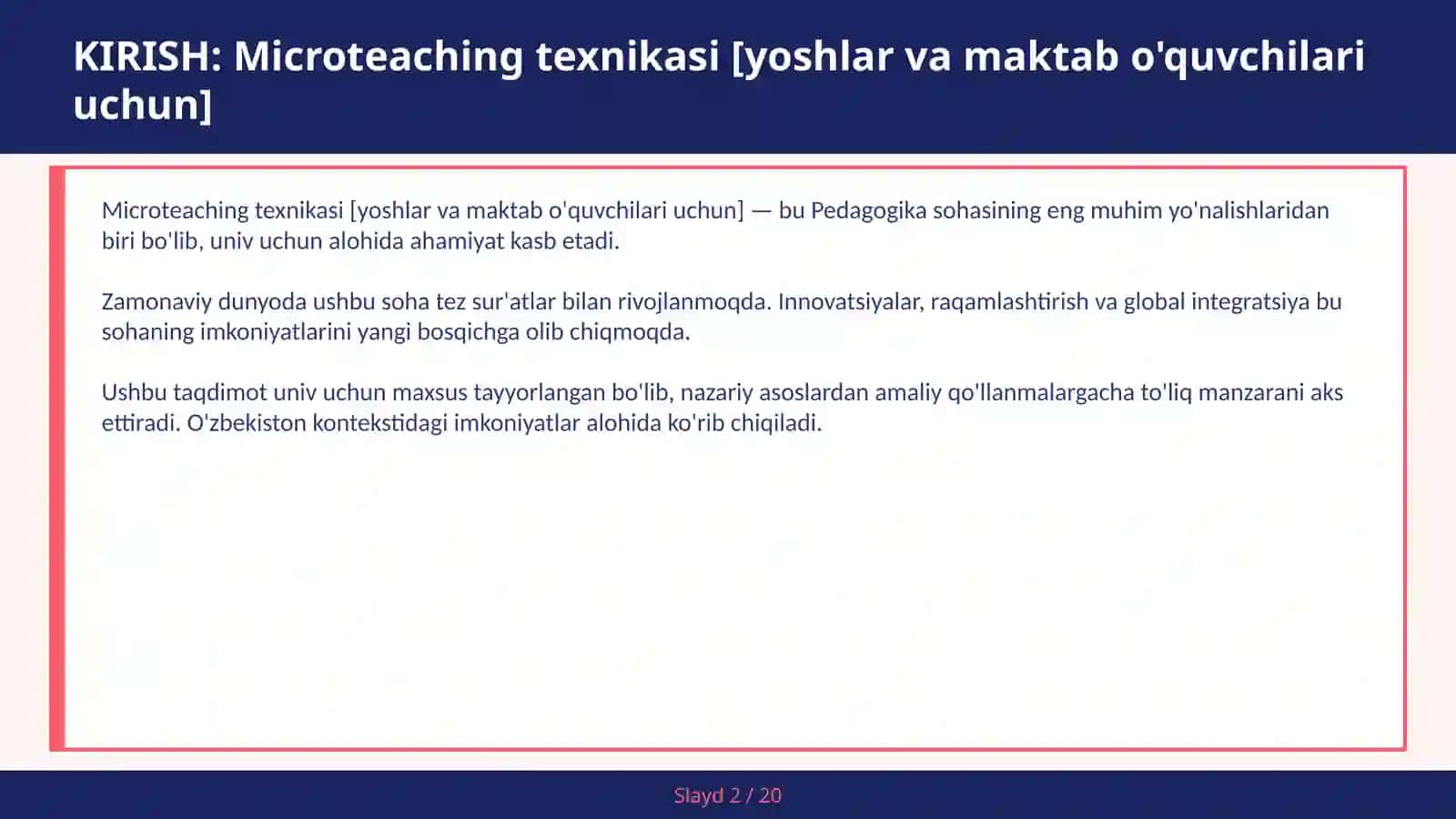 MICROTEACHING TEXNIKASI [YOSHLAR VA MAKTAB O'QUVCHILARI UCHUN] 2