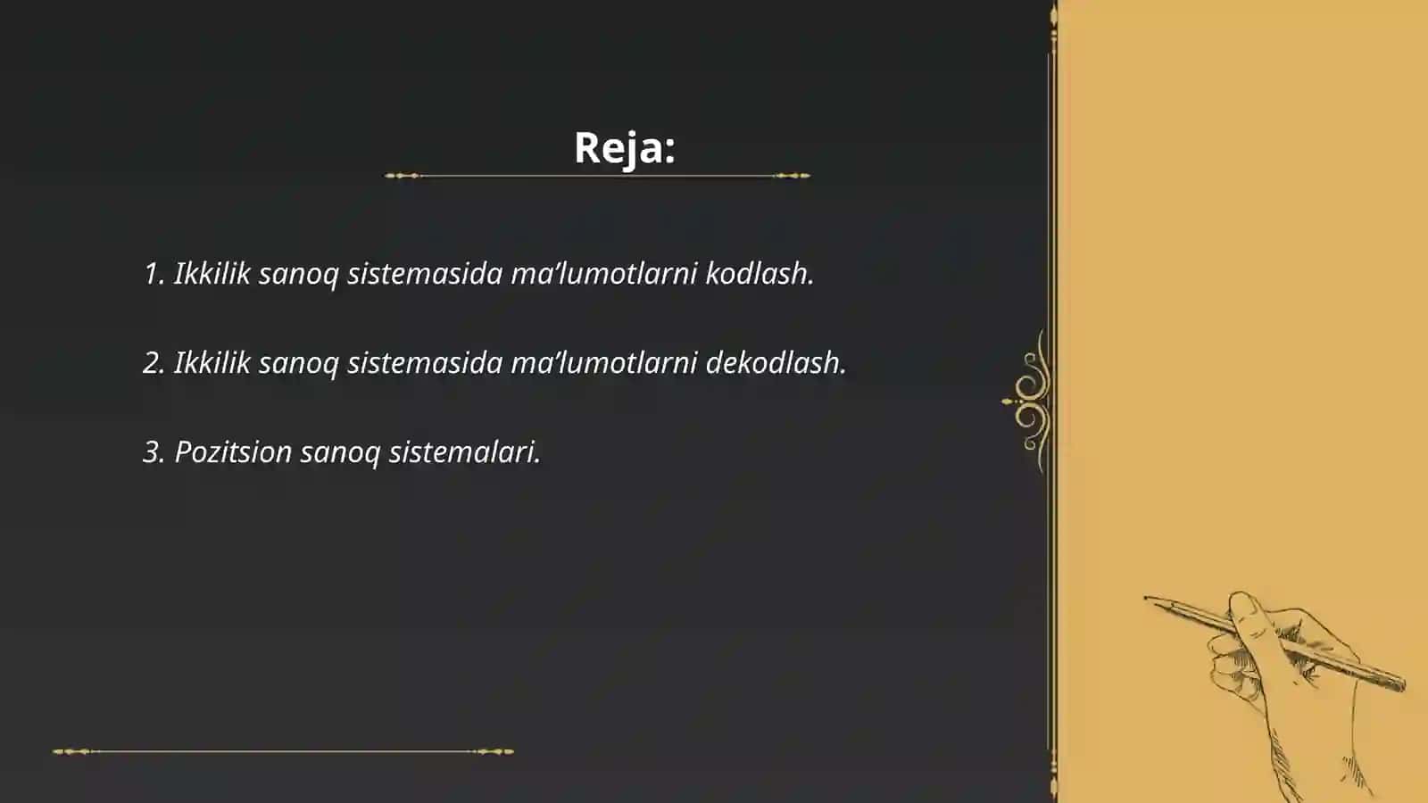 Ma’lumotlarni ikkilik sanoq sistemasida kodlash va dekodlash 2