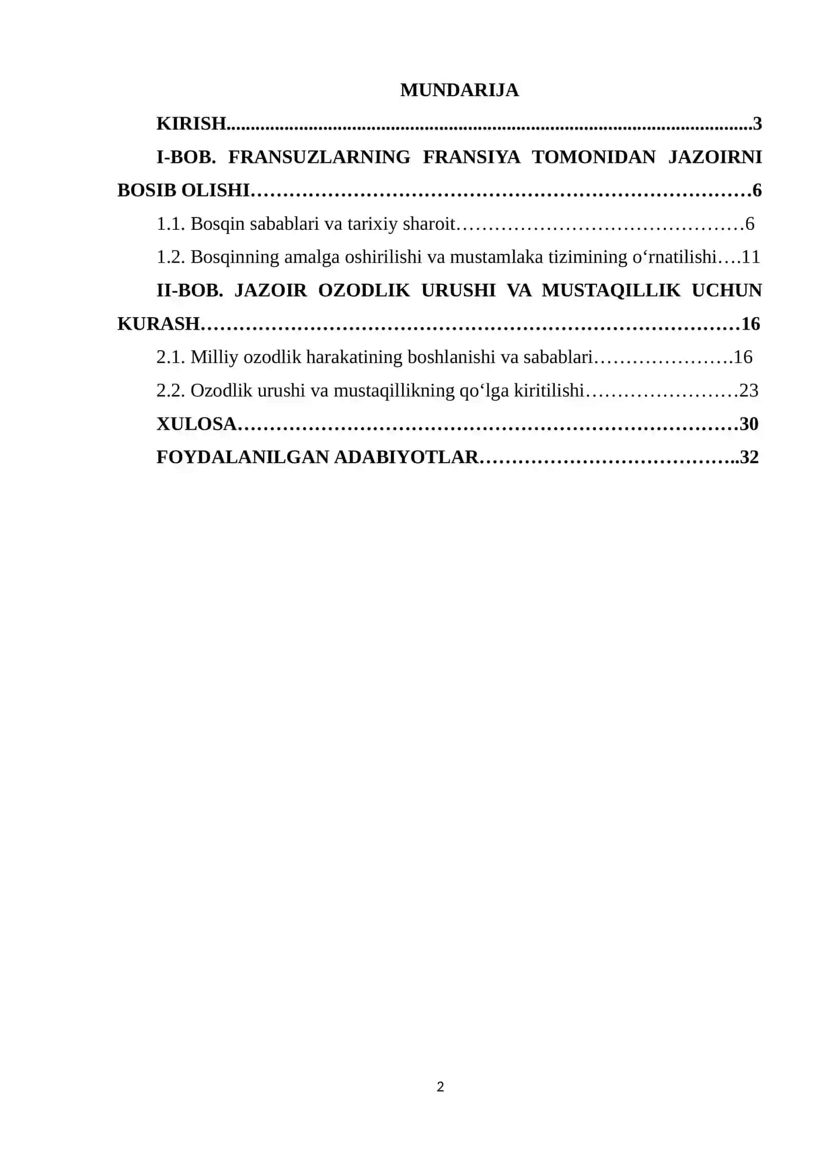FRANSUZLARNING JAZOIRGA BOSQINI. OZODLIK URISHI 2