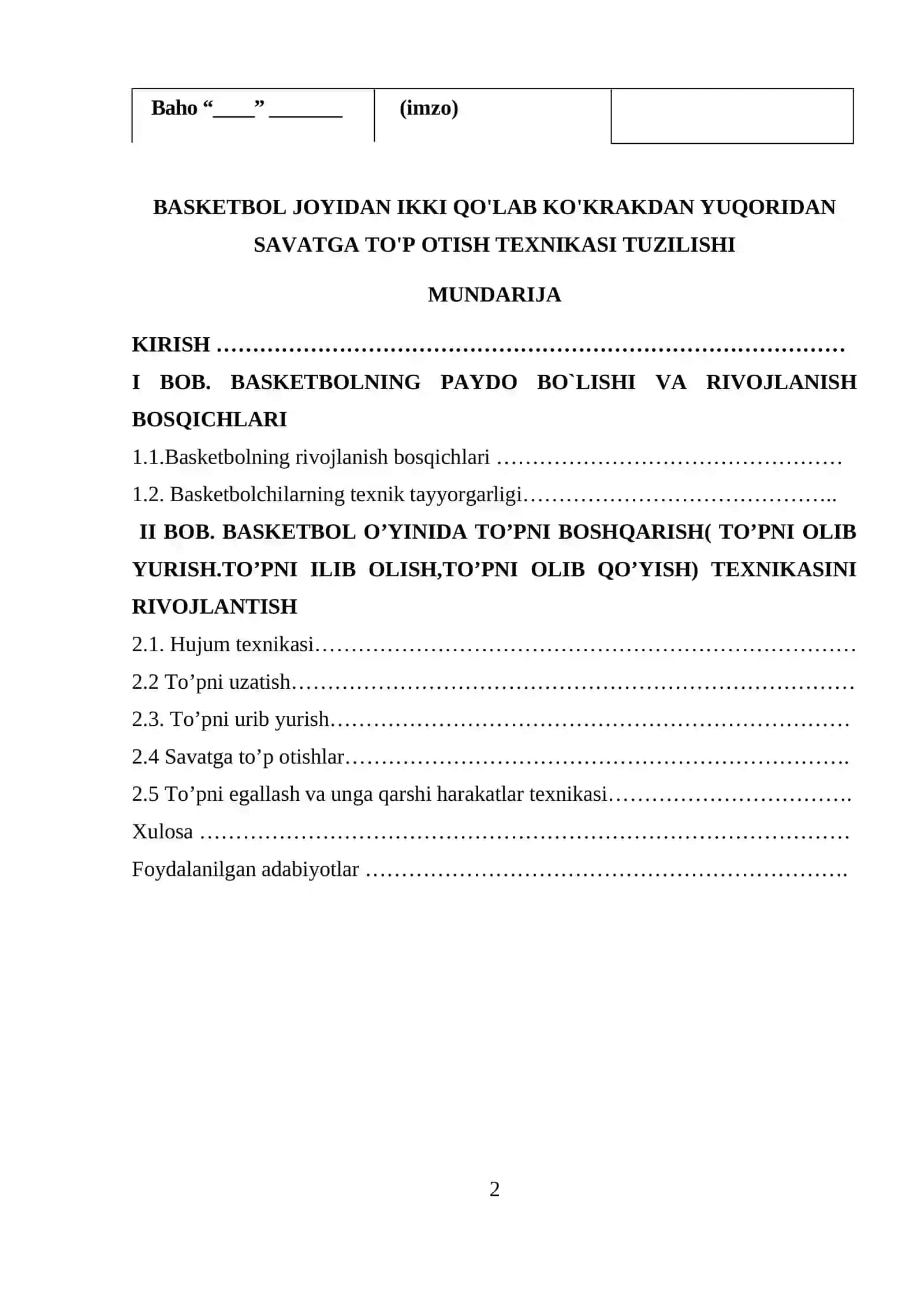 BASKETBOL JOYIDAN IKKI QO'LAB KO'KRAKDAN YUQORIDAN SAVATGA TO'P OTISH TEXNIKASI TUZILISHI 2