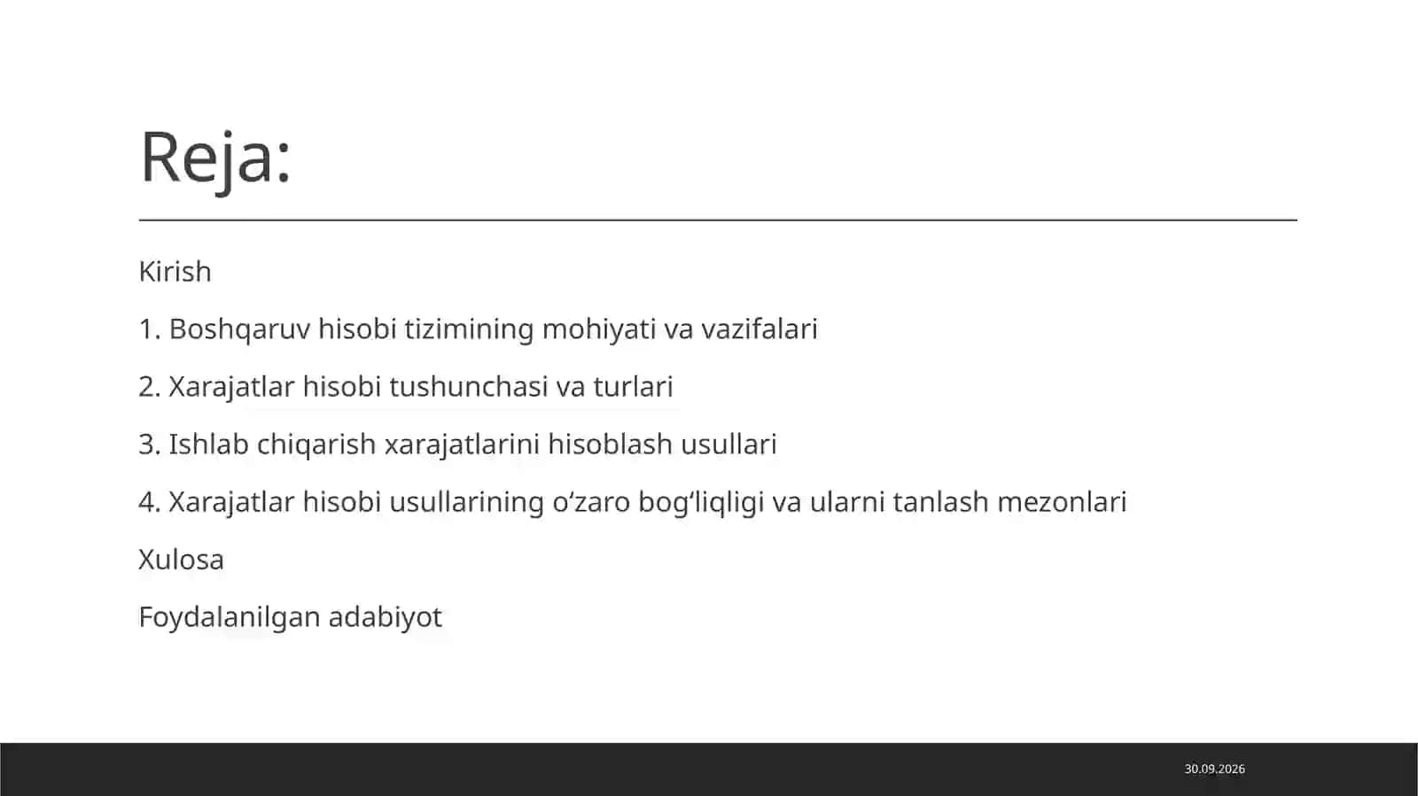 Xarajatlar hisobi 2