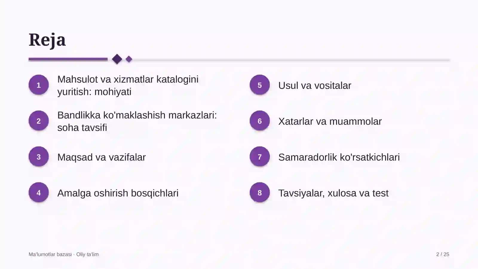 Bandlikka ko'maklashish markazlarida mahsulot va xizmatlar katalogini yuritish 2