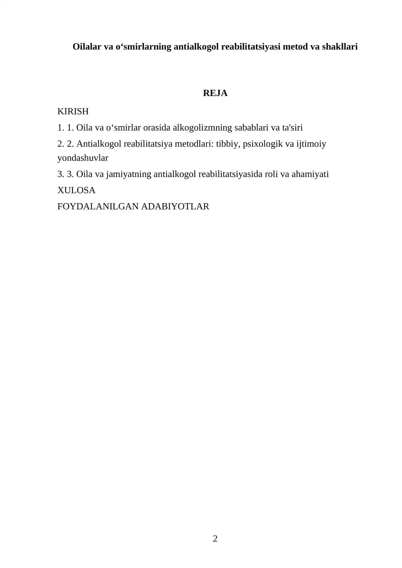 Oilalar va oʻsmirlarning antialkogol reabilitatsiyasi metod va shakllari 2