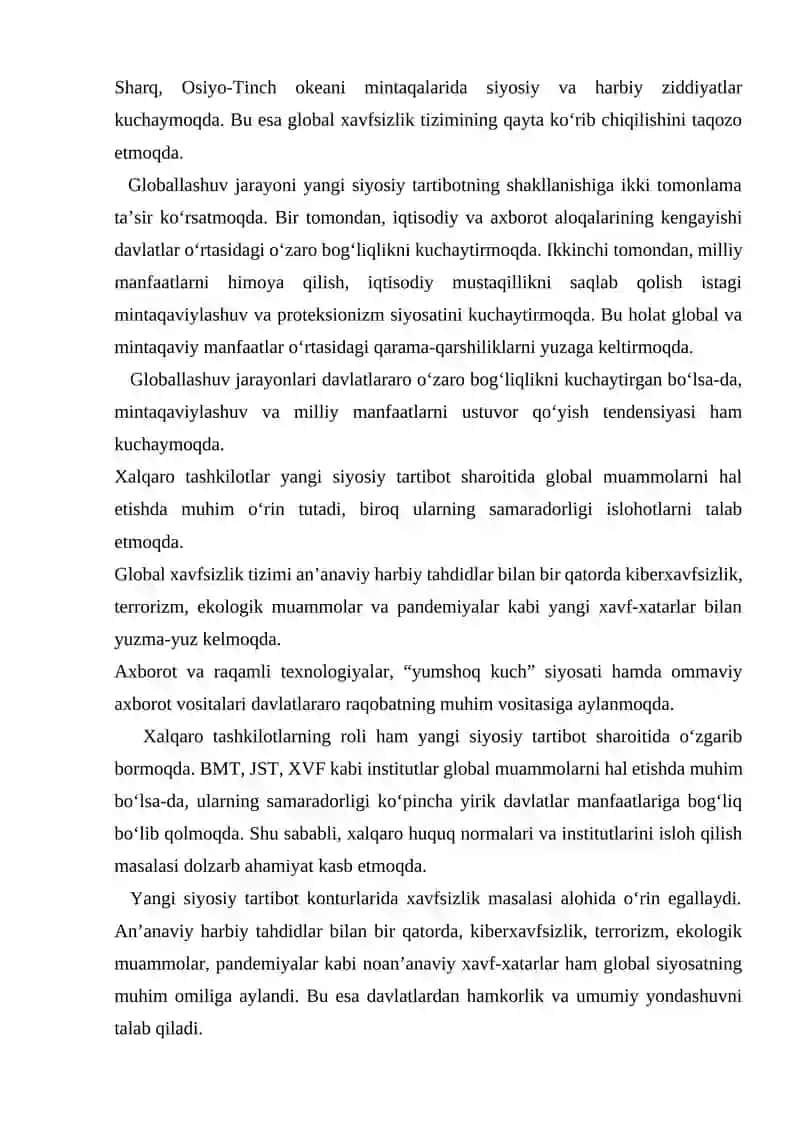 Dunyoning yangi siyosiy tartiboti konturlari 2