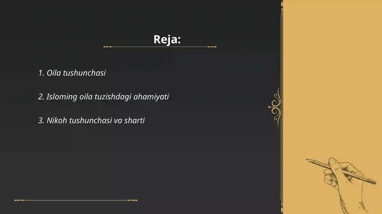Islom huquqshunosligida oila, nikoh, taloq, idda, zihor tushunchalarini ta’riflash va taqdimot tayyorlash 2