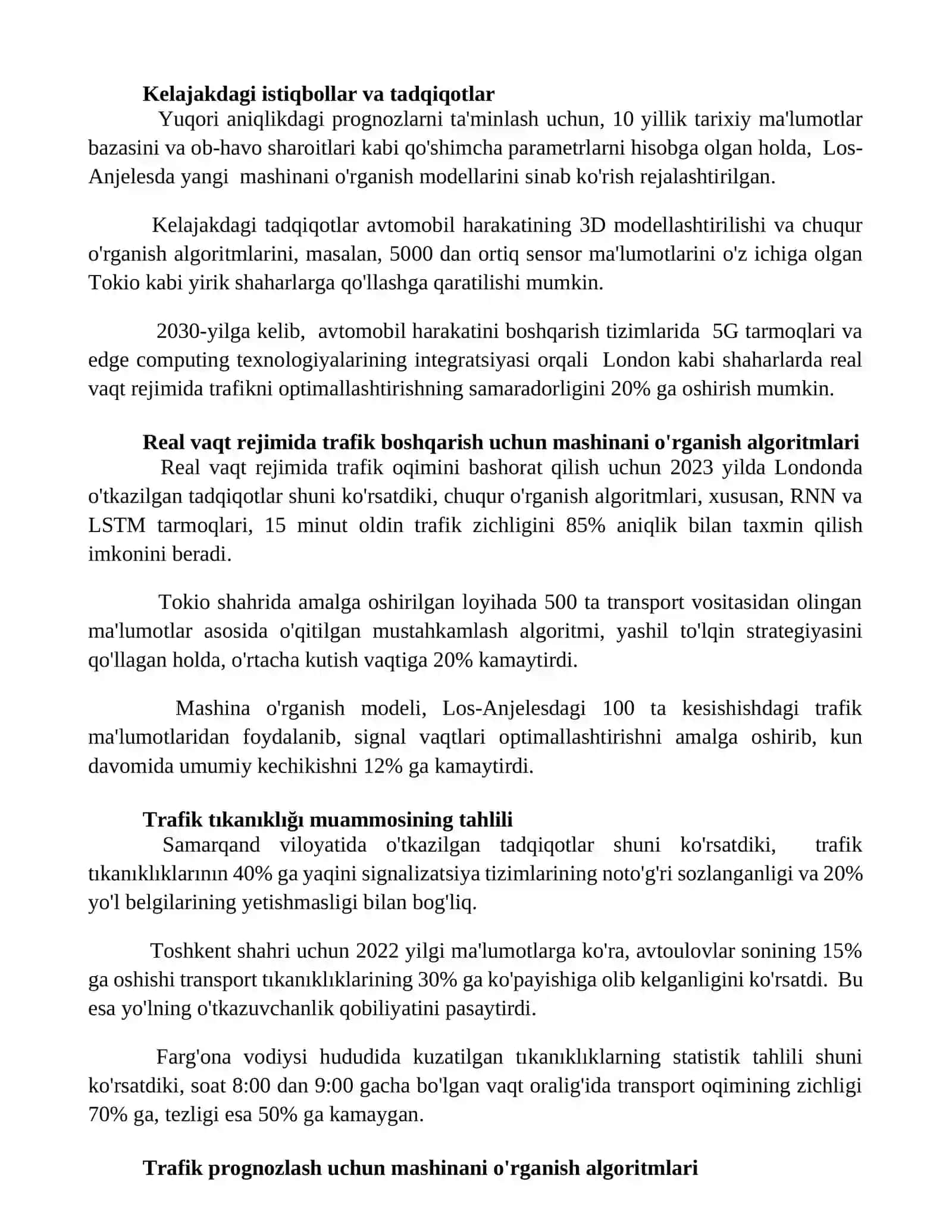 Mashinaviy o'qitish algoritmlari asosida tirbandlikni bartaraf etish 2
