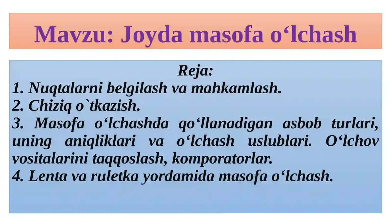 Joydavexa masofa o‘lchash 2