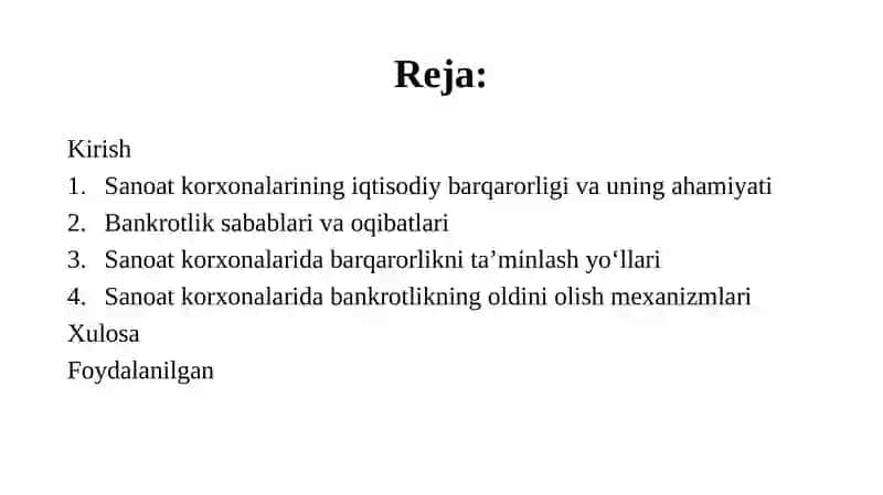Sanoat korxonalarining iqtisodiy barqarorligini ta’minlash va bankrotlikning oldini olish yo‘llari 2