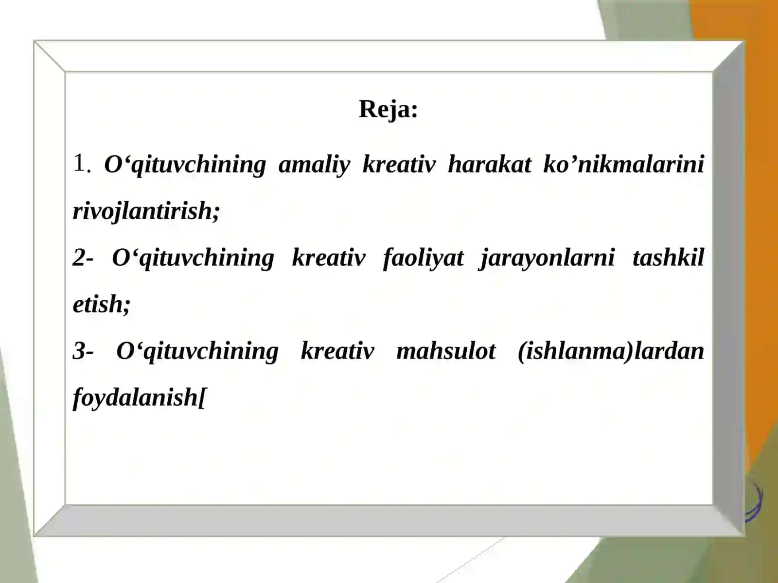 Oʻqituvchining amaliy kreativ harakat koʻnikmalarini rivojlantirish 2