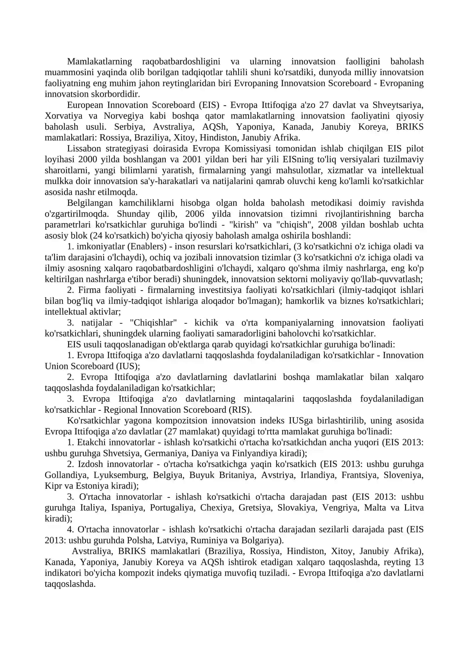 Mamlakat innovatsiya faoliyatini baholash 2