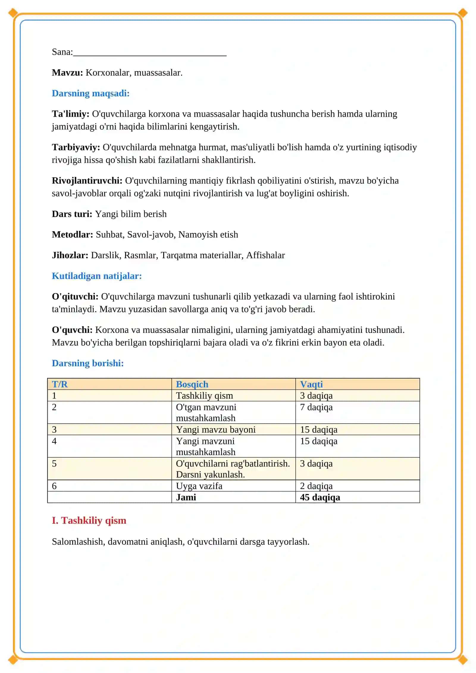 Lesson on Korxonalar,muassasalar. 2