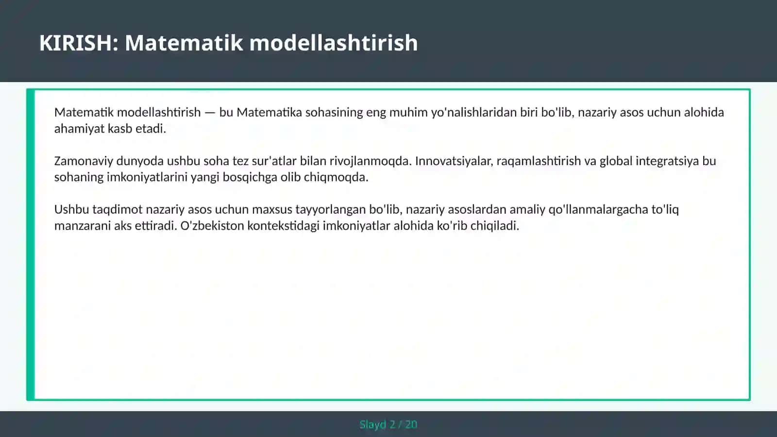 MATEMATIK MODELLASHTIRISH 2