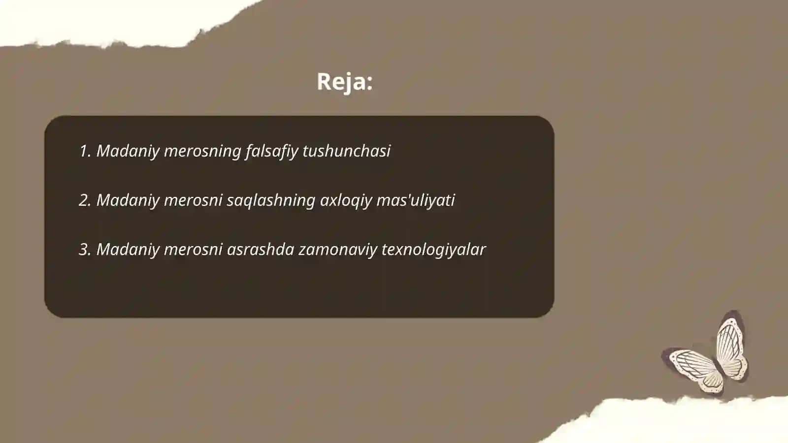Madaniy meros va unga munosabat muammolari. Jamiyat axborotlashuvning falsafiy asoslari. Hukmning tarkibi va xususiyatlari. Xulosa chiqarishning umumiy mantiqiy tavsifi 2