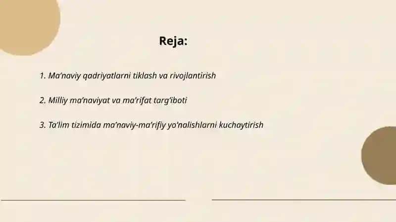 Ma’naviy qadriyatlarni tiklash va rivojlantirish 2
