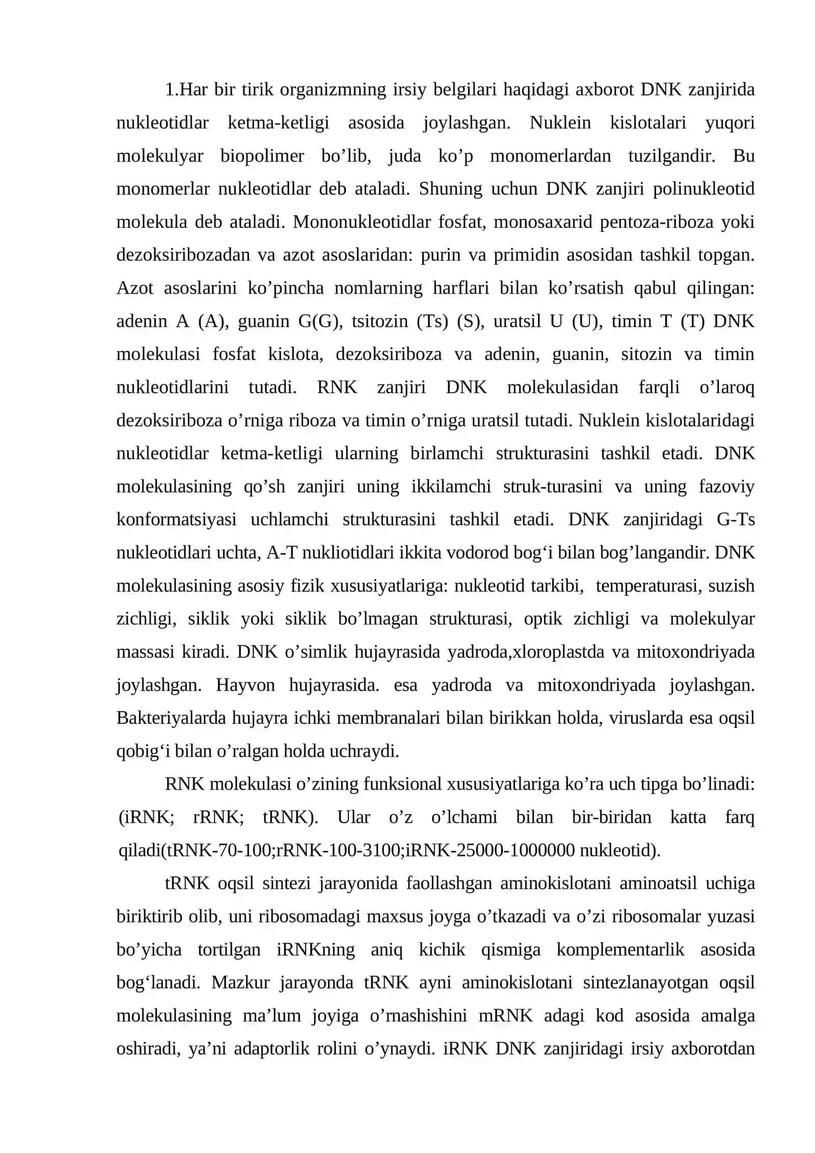 Biologik hujayralarning molekulyar jihozlanishi 2