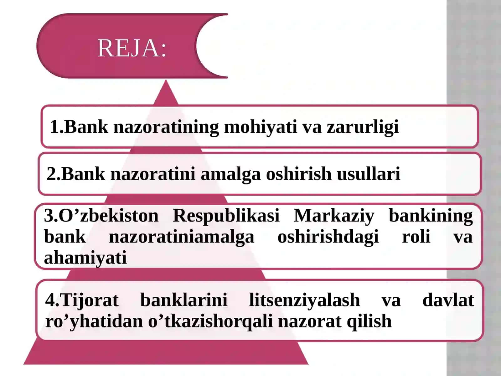 Banklarning faoliyati ustidan prudensial nazorat va nazorat tadqiqatlari 2