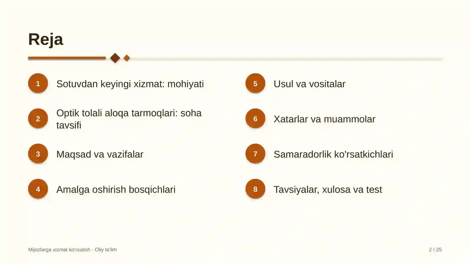 optik tolali aloqa tarmoqlarida sotuvdan keyingi xizmat ko'rsatishni tashkil etish 3169 2