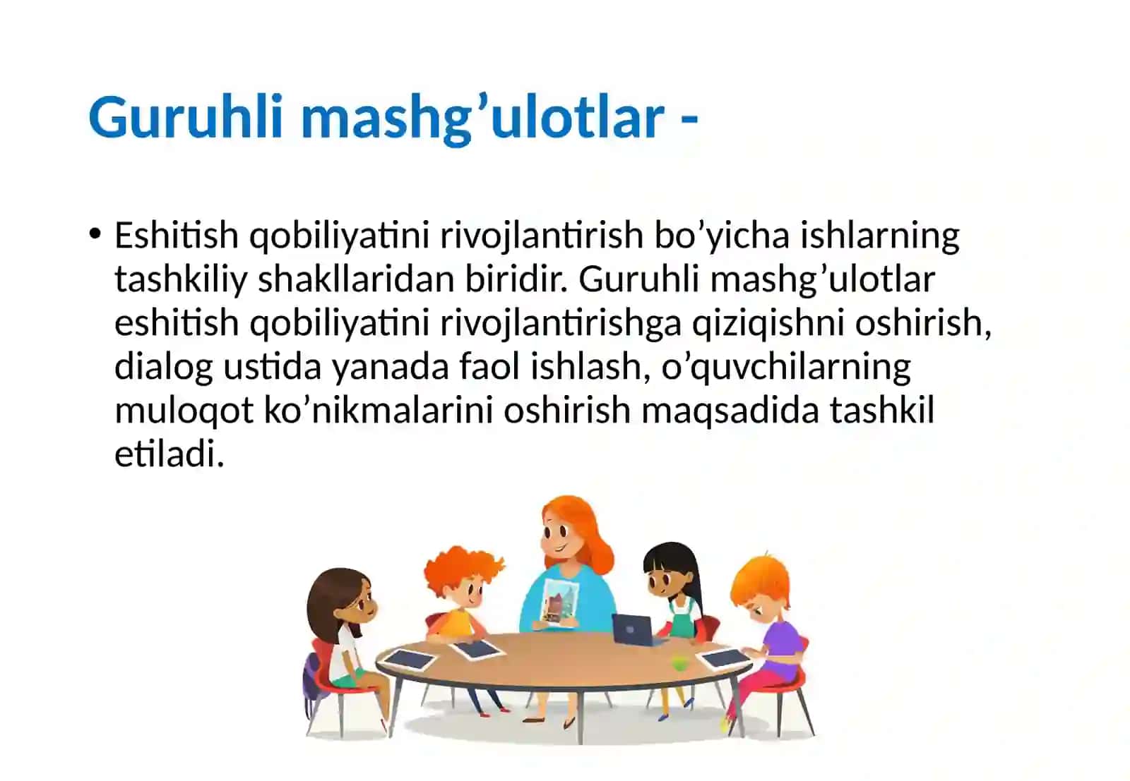 Eshitish qobiliyatini rivojlantirish va talaffuzga o'rgatish bo'yicha guruhli mashg'ulotlar 2