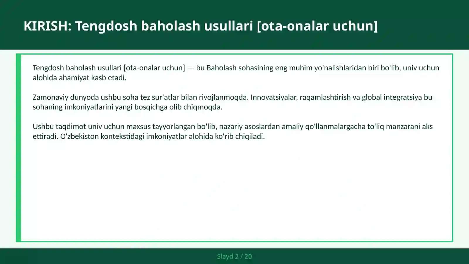 Tengdosh baholash usullari [ota-onalar uchun] 2