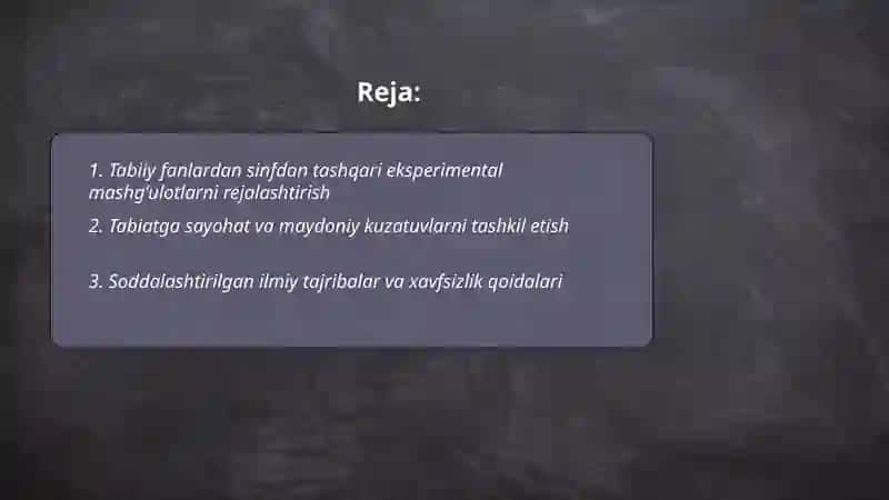 Boshlangʻich taʼlim tabiiy fanlardan sinfdan tashqari ishlarni tashkil etish 2