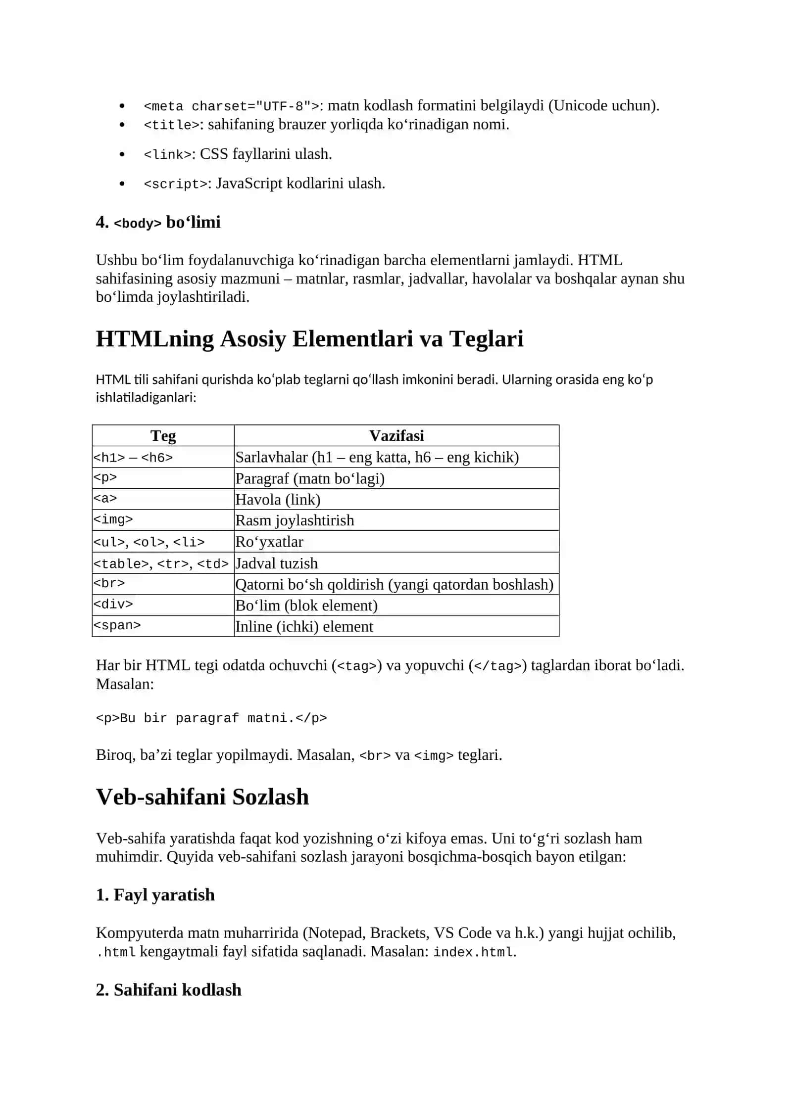 HTML Tushunchasi va Veb-sahifani Sozlash 2