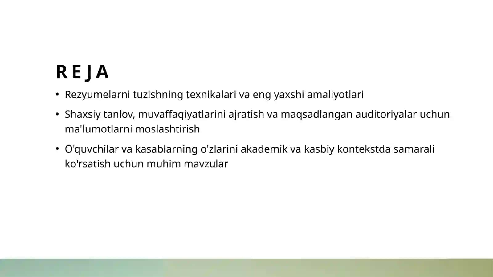 Taʼsirchan rezyume va boshqa biografik maʼlumotlar tuzish 2