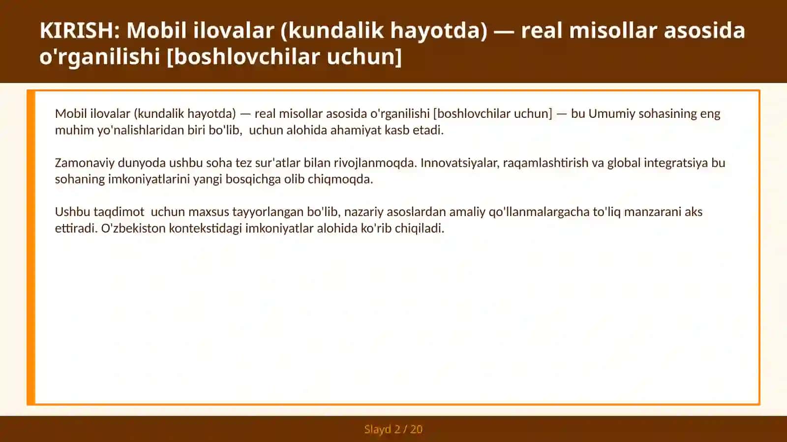 MOBIL ILOVALAR (KUNDALIK HAYOTDA) — REAL MISOLLAR ASOSIDA O'RGANILISHI [BOSHLOVCHILAR UCHUN] 2