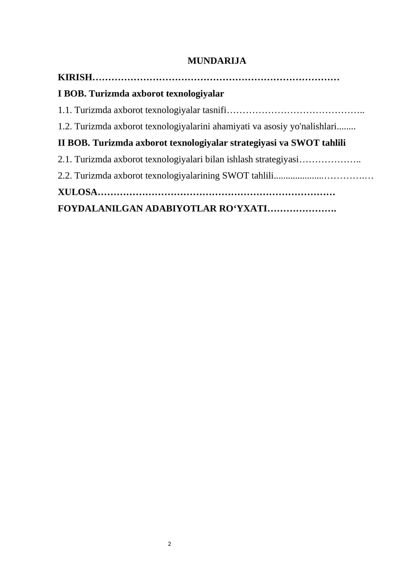 TURIZMDA ELEKTRON MARKETING FANIDAN KURS ISHI 2