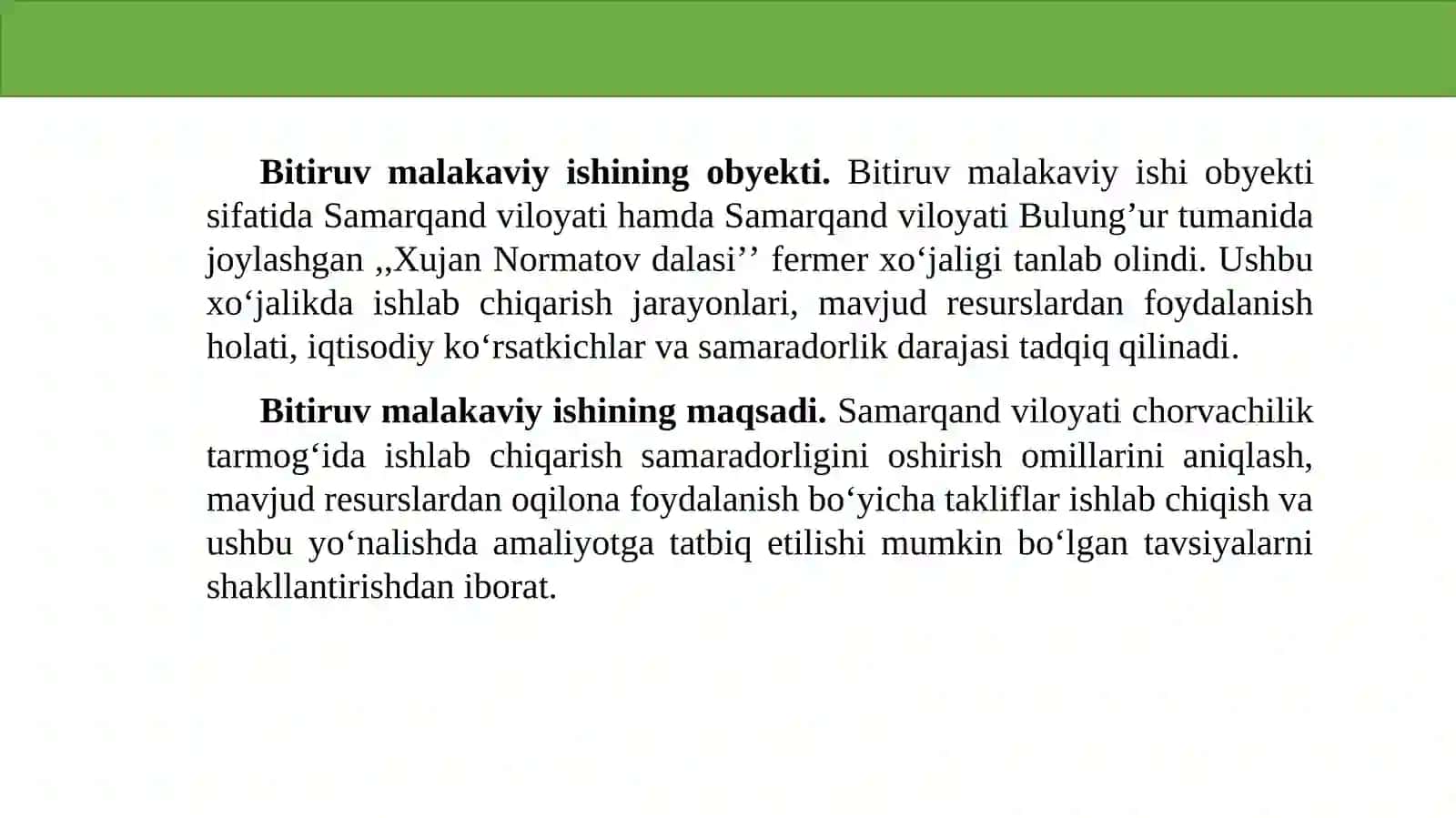 Chorvachilik tarmog’ida ishlab chiqarish samaradorligini oshirish imkoniyatlari 2