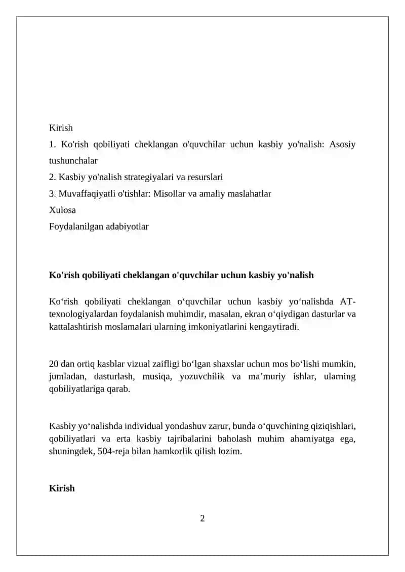 Ko'rish qobiliyati cheklangan o'quvchilar uchun kasbiy yo'nalish 2